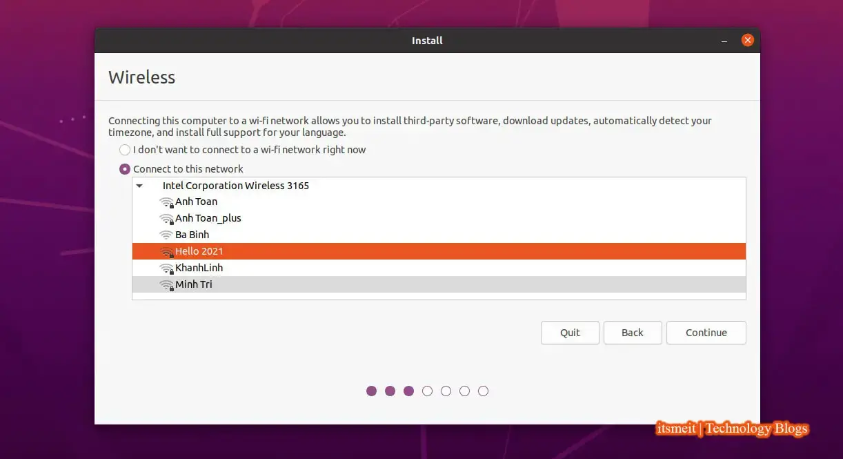 Select network to Install Ubuntu dual boot Windows