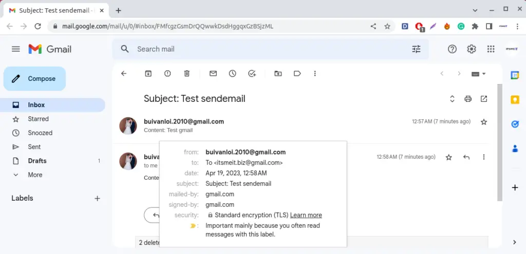 Test sending email on Ubuntu 22.04 command line