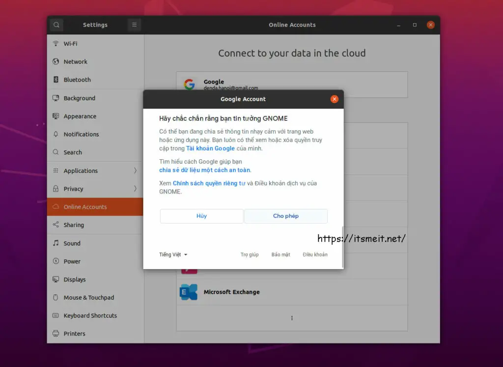 Đăng nhập tài khoản google vào Ubuntu 22.04