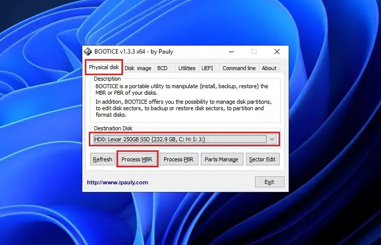 Use BootIce to fix the issue of Windows not booting