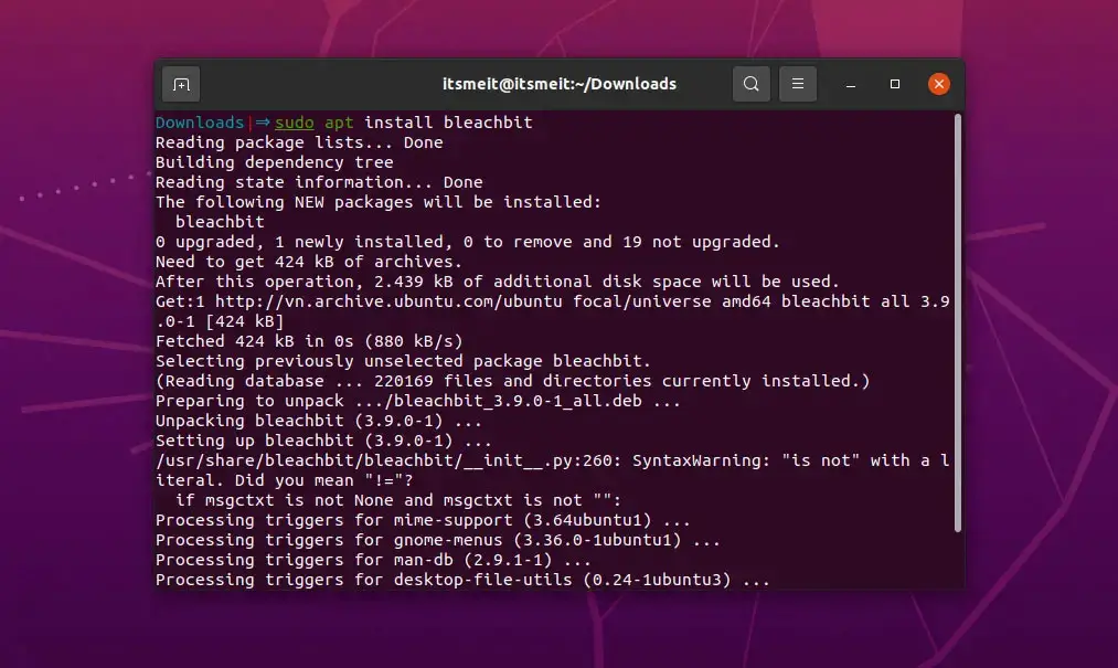 Install BleachBit on Ubuntu 20.04 or 22.04 with apt command