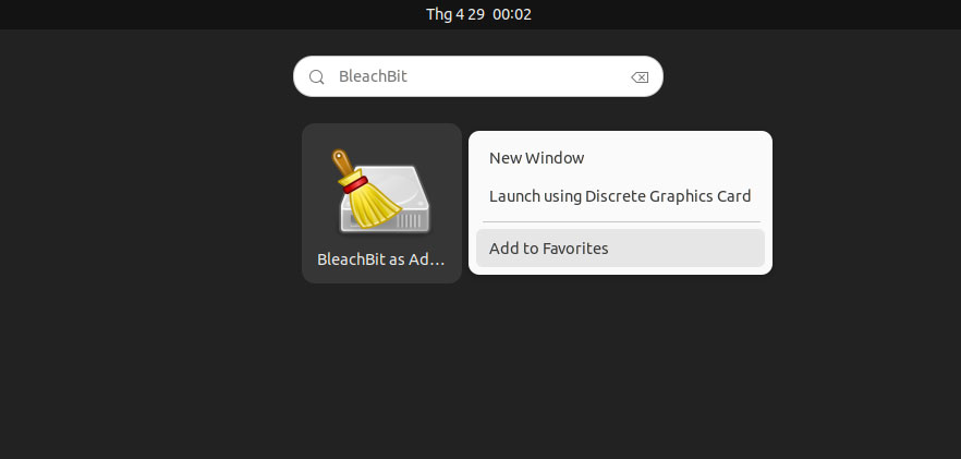 BleachBit được thêm vào Taskbar