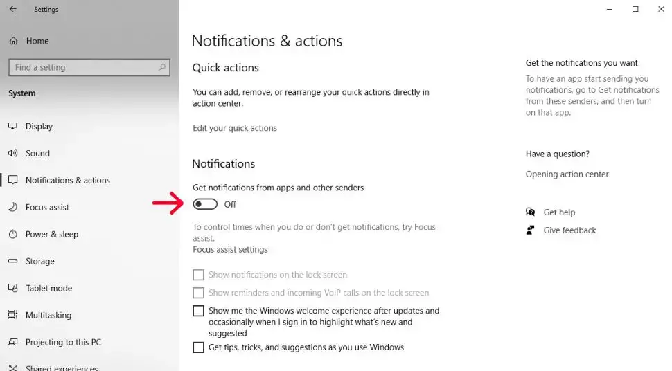 Setting Notifications for Windows