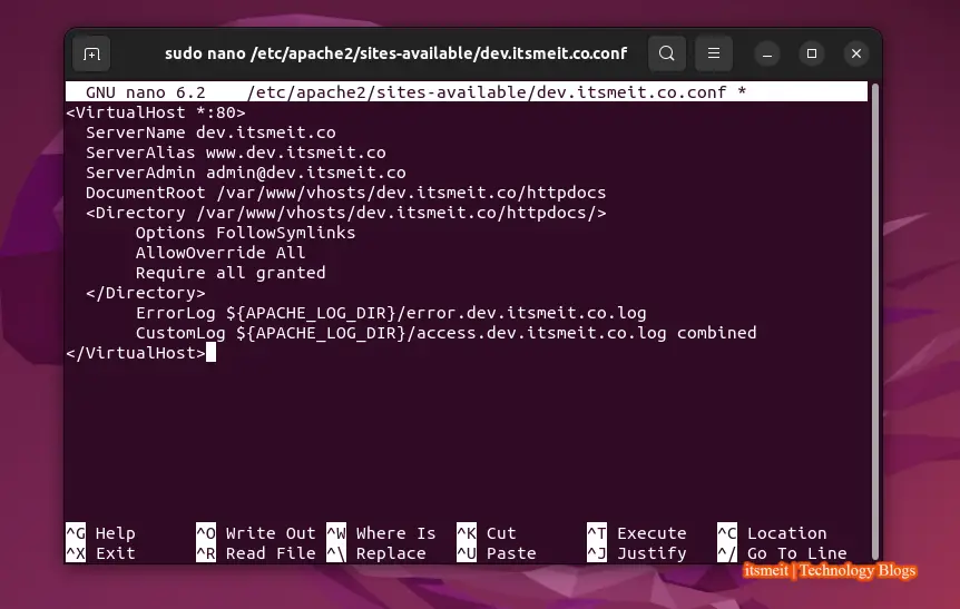 File cấu hình Apache cho WordPress trên Ubuntu