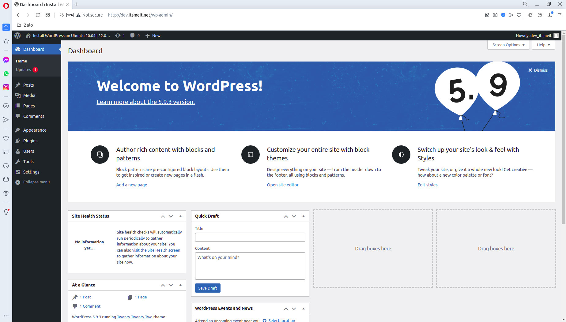 Admin WordPress site