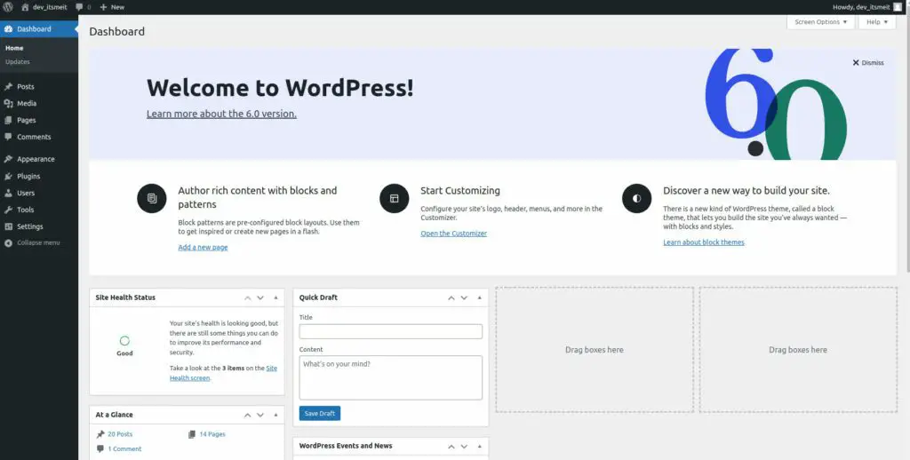 Trang wordpress được cài đặt thành công trên Xampp