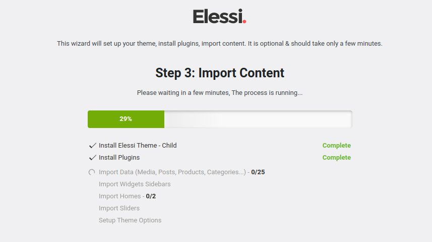 Import demo theme bán hàng thời trang Elessi
