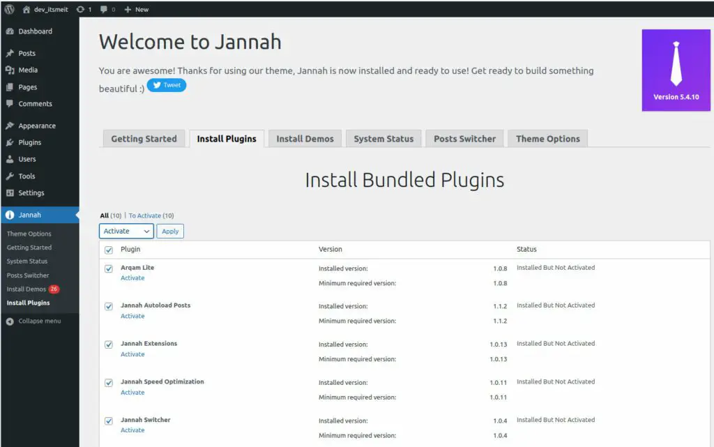 Install and Activate theme & install plugin