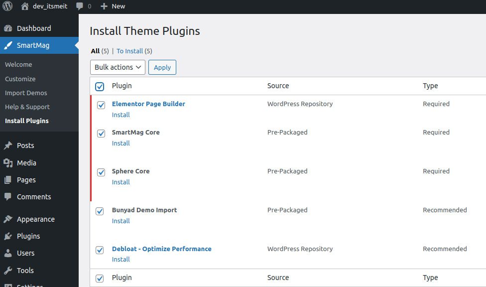 Activate the theme & install Plugin
