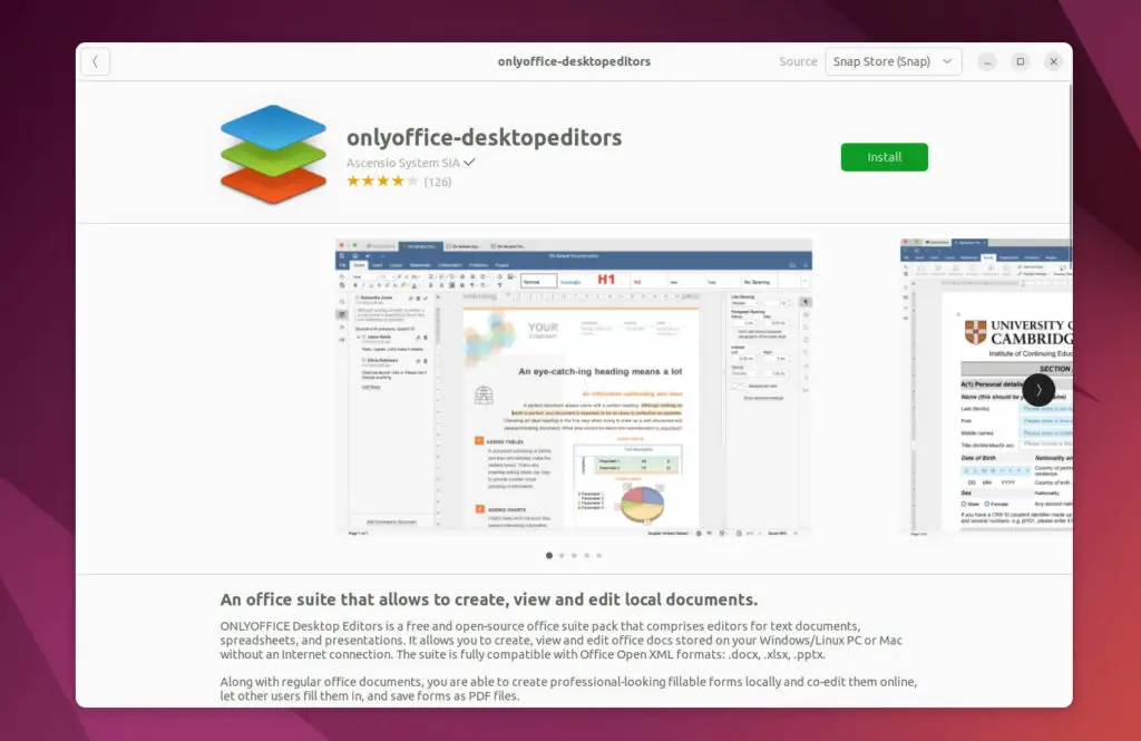 Install OnlyOffice using Ubuntu Software Center