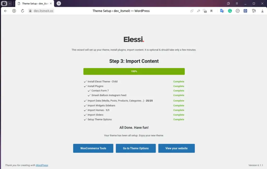 Install wordpress theme Elessi for clothing store