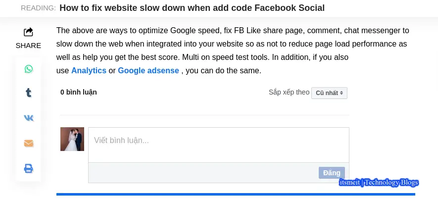 Tăng điểm Page speed khi thêm mã Facebook