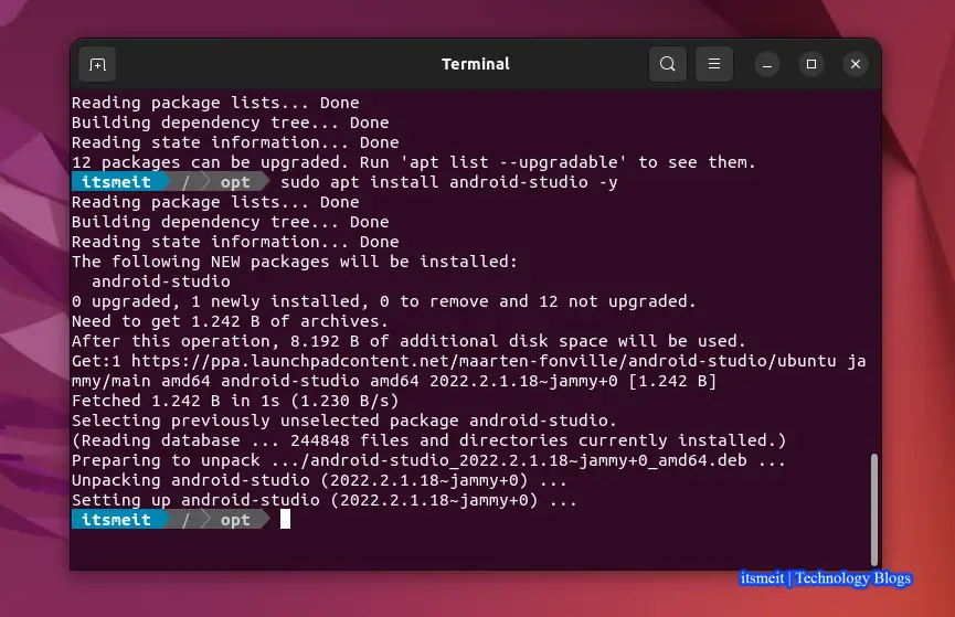 Install Android Studio IDE application on Ubuntu using repository