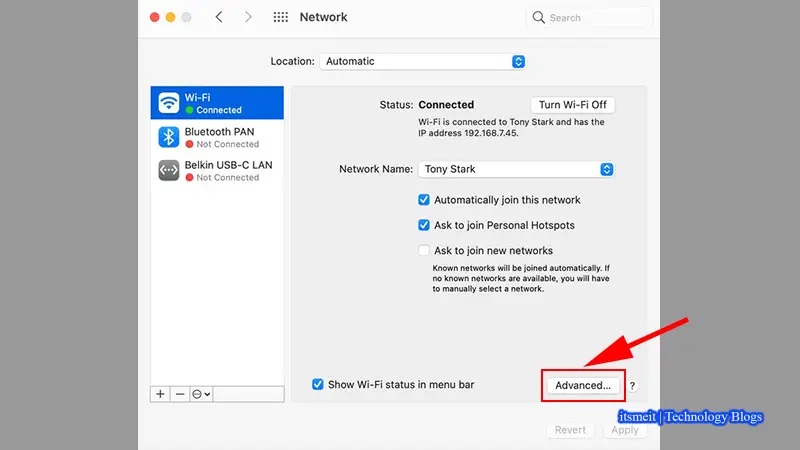Click Advanced to change DNS for macOS