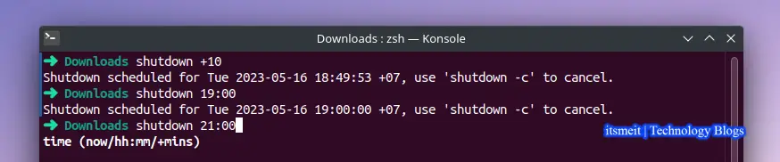 schedule Linux shutdown command