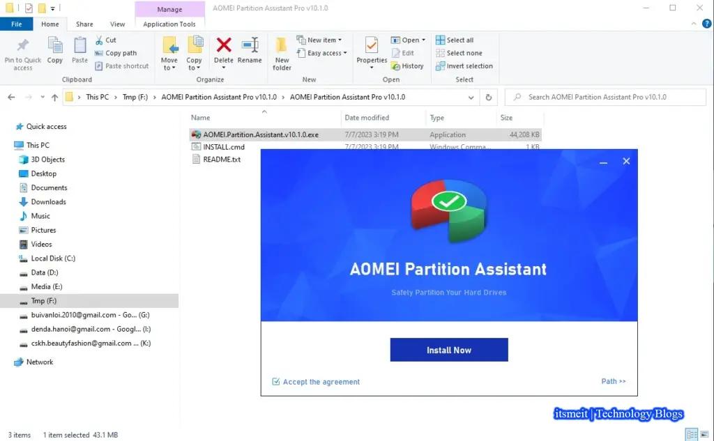 phần mềm AOMEI Partition Assistant Pro được kích hoạt thành công