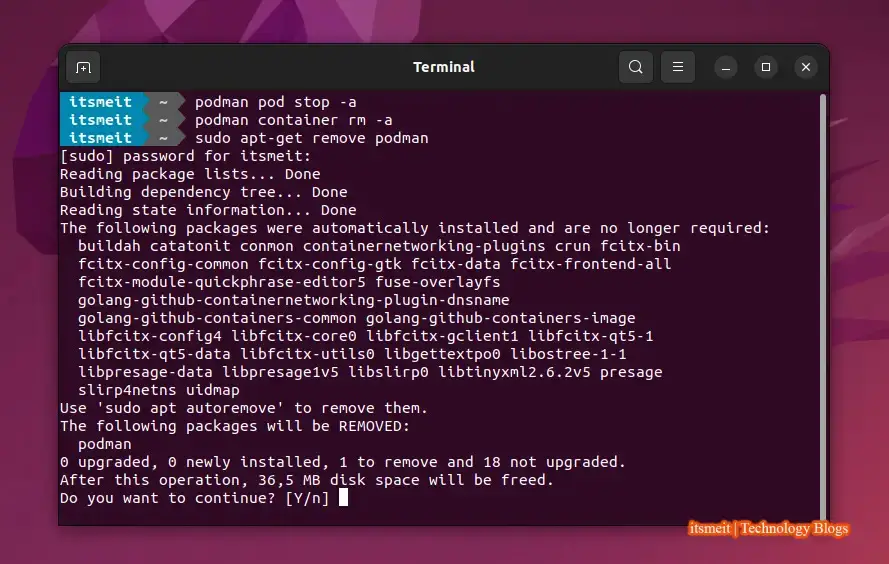 gỡ bỏ Podman hoàn trên Ubuntu Linux