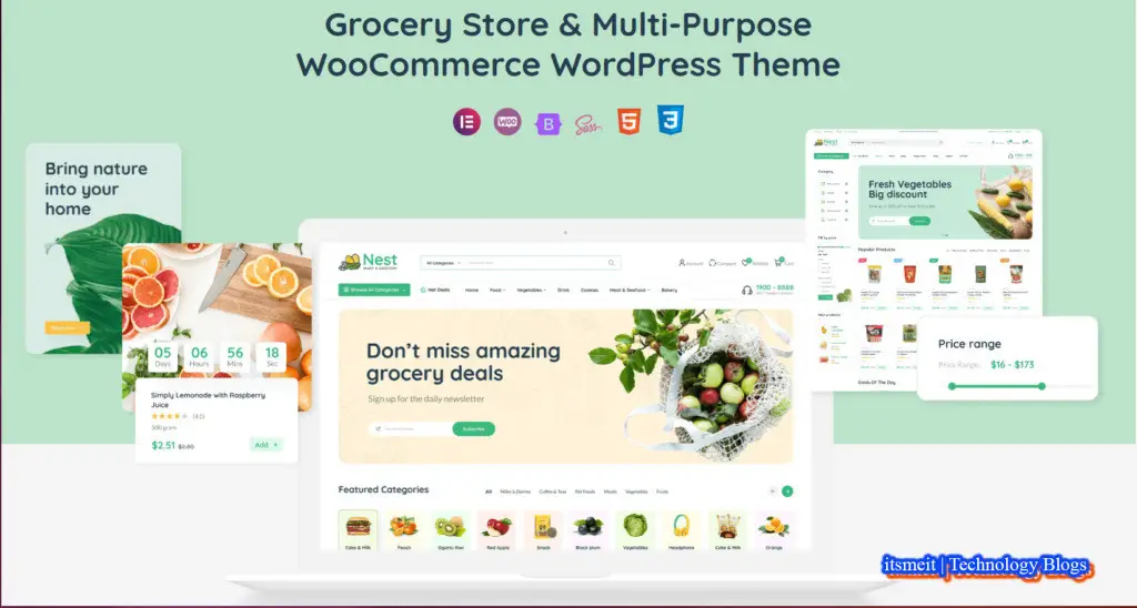 WordPress Theme Nest v1.7.2 để làm web cửa hàng siêu thị, tạp hóa