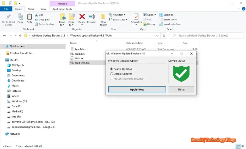Disable Windows Update using Windows Update Blocker v1.8 tool