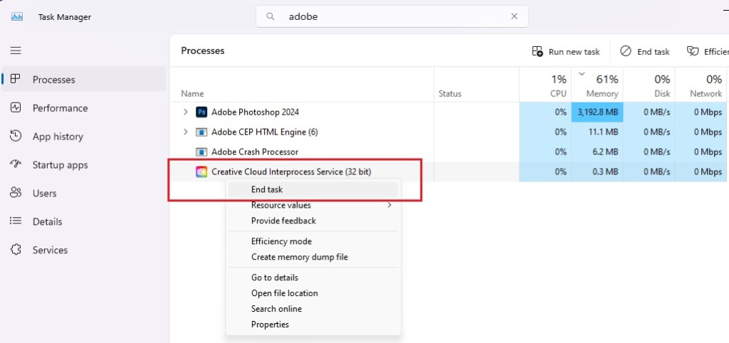End task adobe
