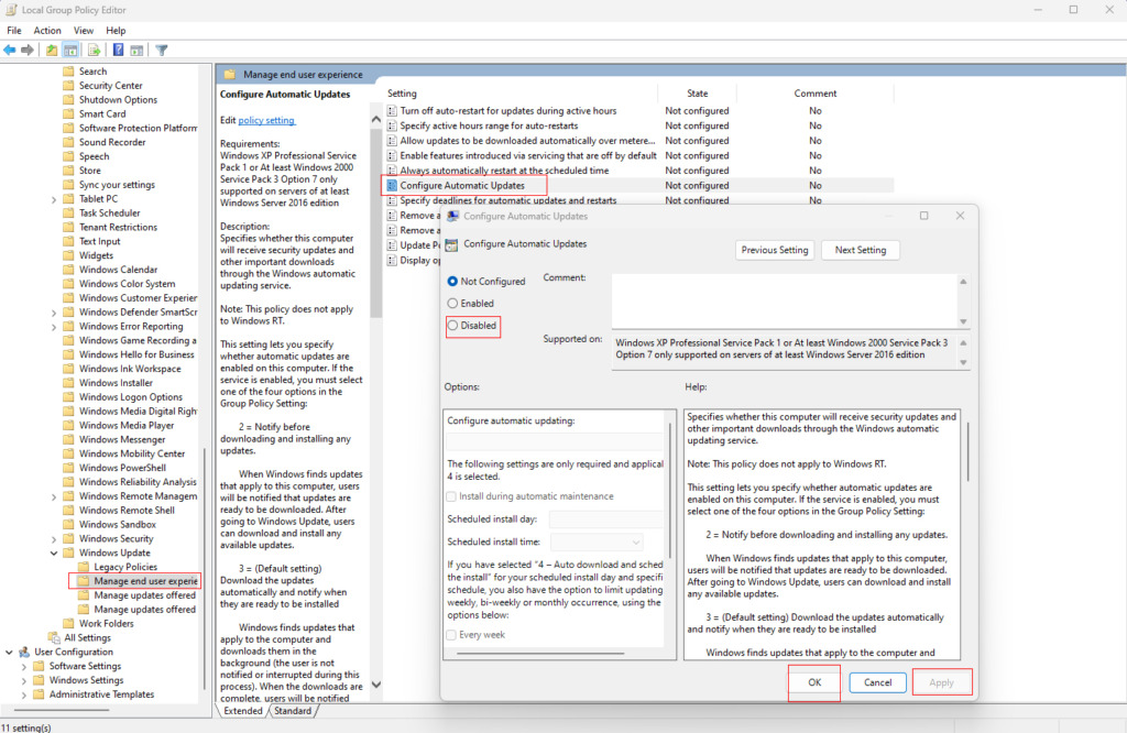 Disable Automatic Updates Using Group Policy Editor