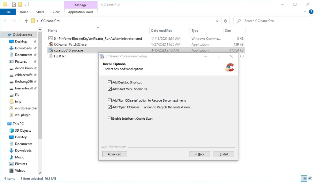 install CCleaner Pro exe file