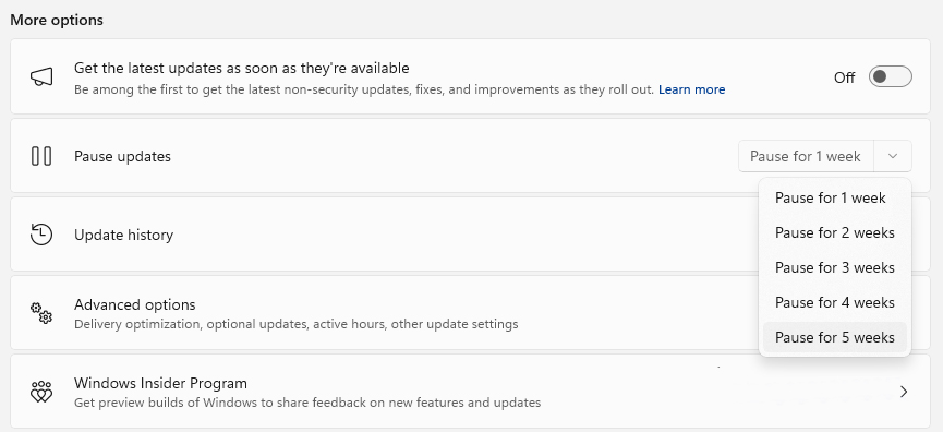 Pause Windows 11 Updates