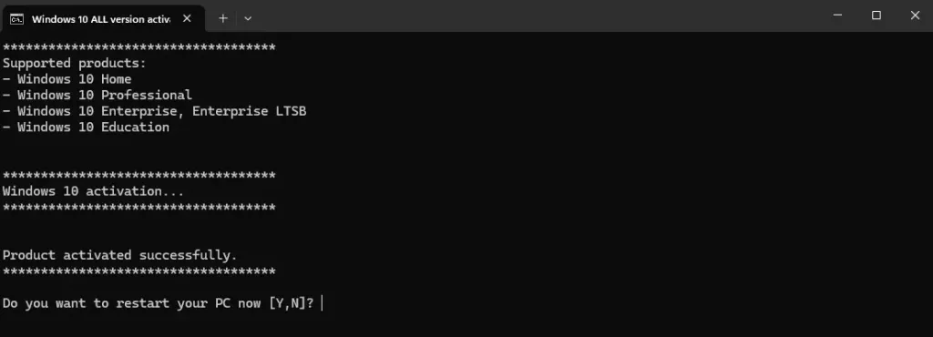 Windows 10 Activated via CMD