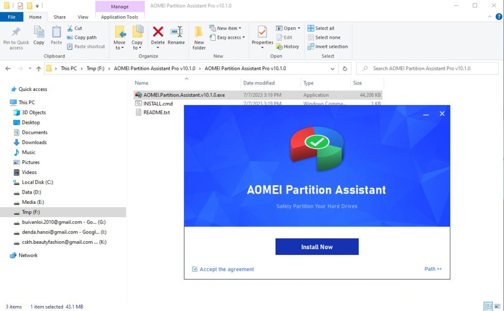 cài đặt AOMEI Partition Assistant Pro