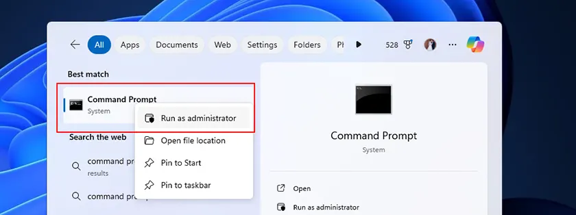 Open Command Prompt as administrator
