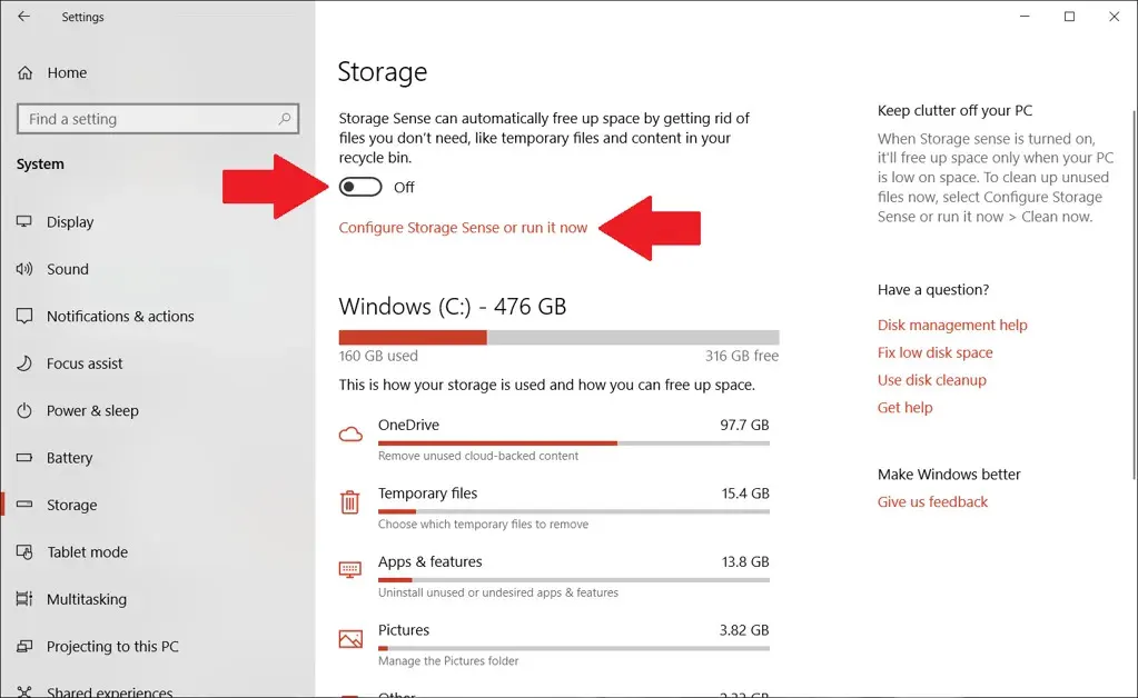 open storage settings