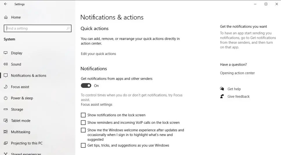 turn off notifications windows