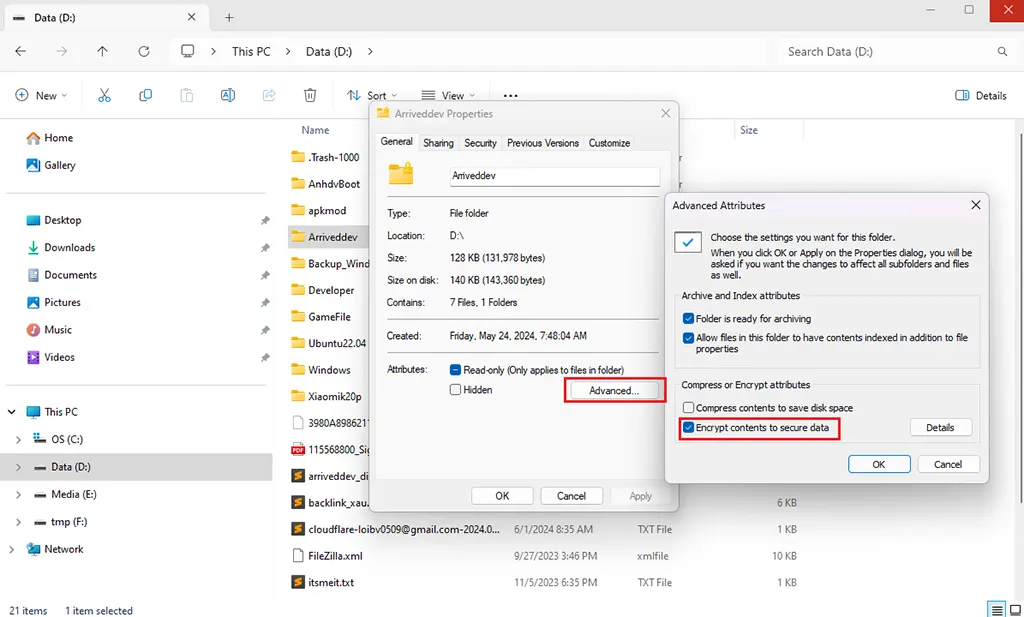 Encrypt contents to secure data