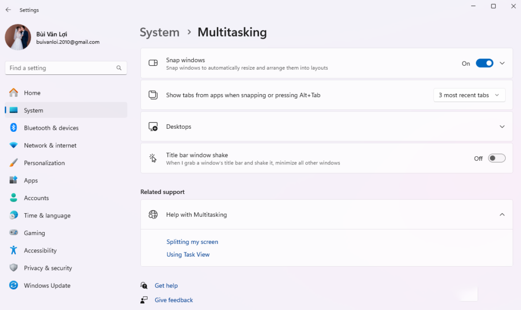 Enabling Multitasking Mode windows