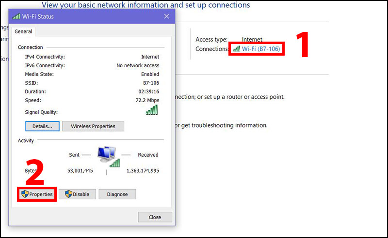 click Properties to set DNS