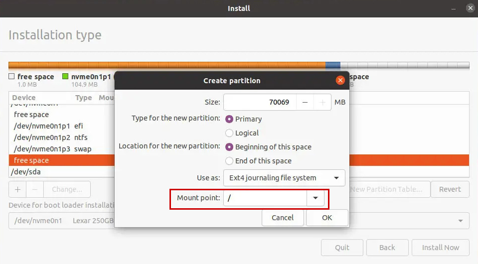 Setup Ubuntu partition