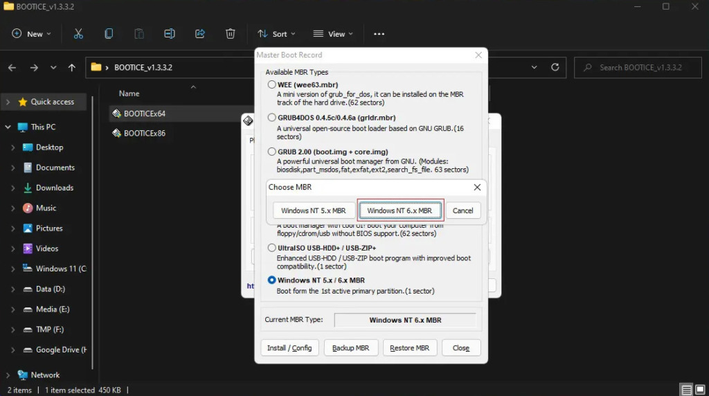 Confirm Restore Windows Boot Loader