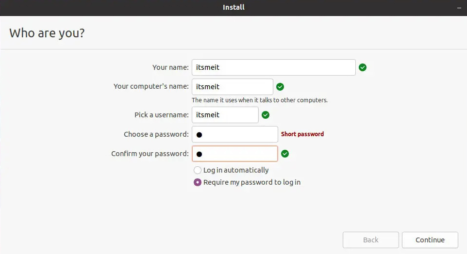 Setup acount and password