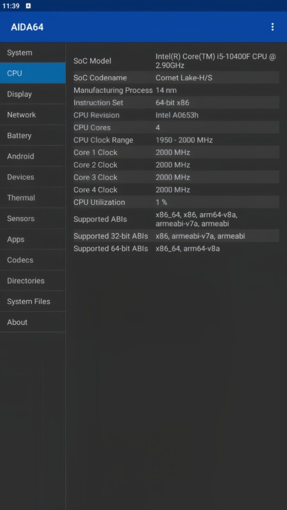 AIDA64 Check Android CPU