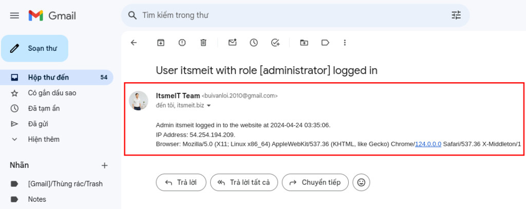 Test admin notification email