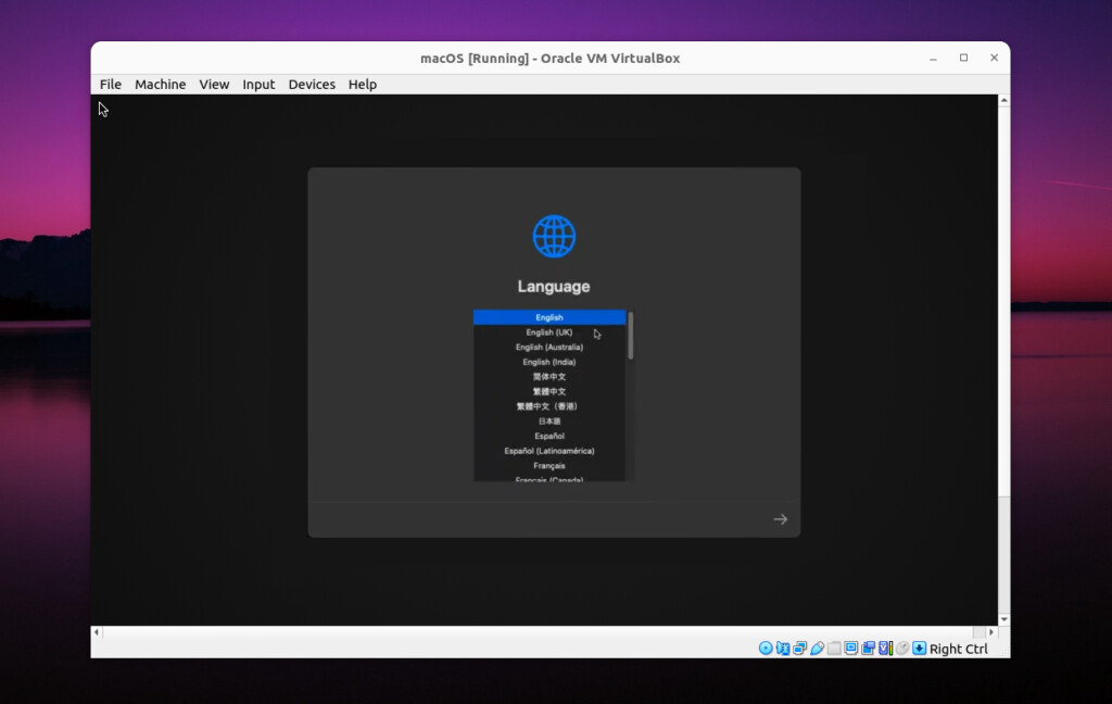 macOS is ready to be installed on VirtualBox
