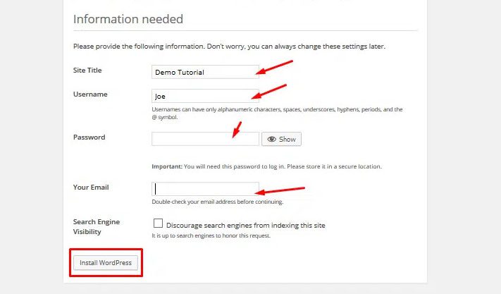 Setup Wordpress website Information
