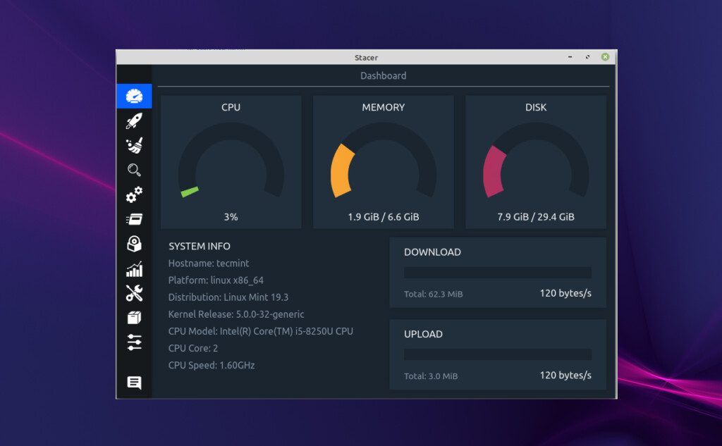stacer dashboard