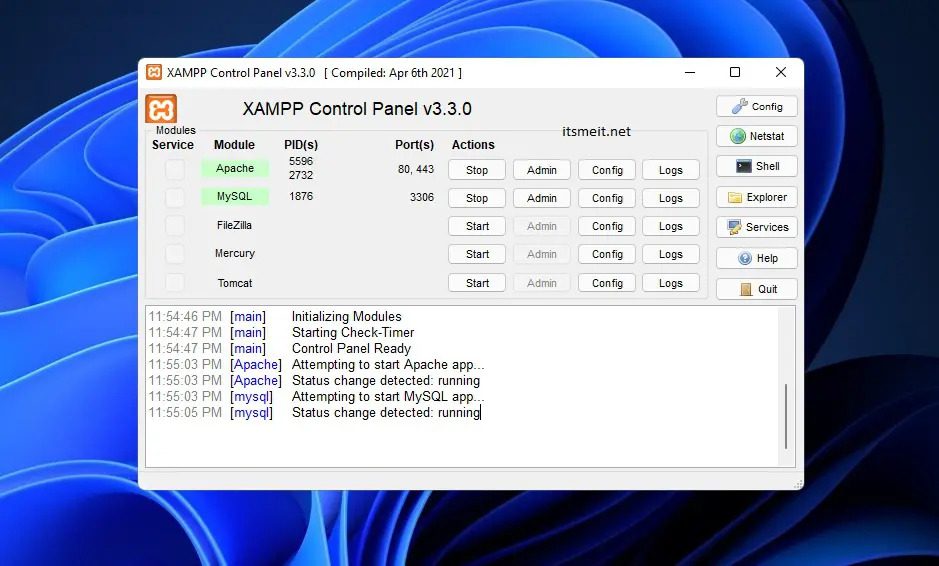 Start Apache and MySQL Services