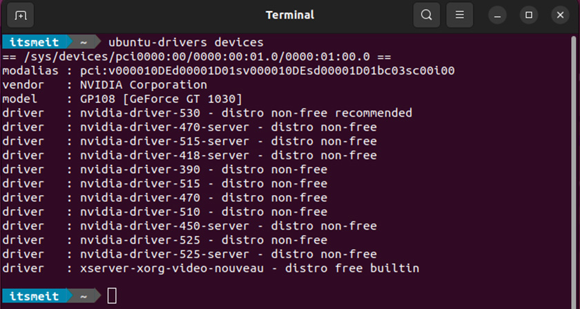 The available NVIDIA driver versions are displayed