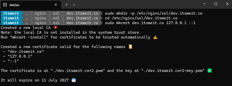 Screenshot of generated SSL certificate files