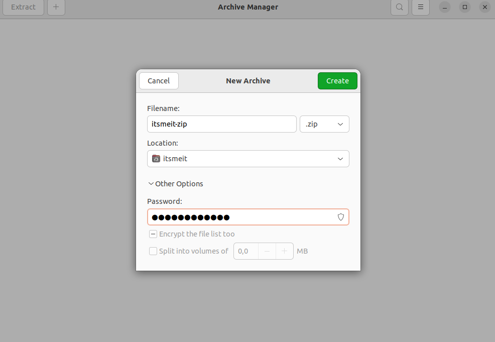 using Archive Manager Set Password