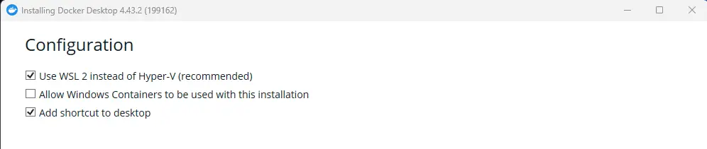 Choose WSL 2 option