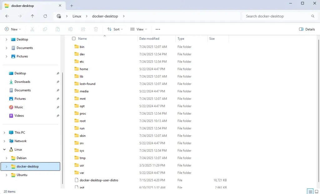 Docker folder structure: containers, images, volumes, network