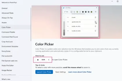 PowerToys color picker shortcut